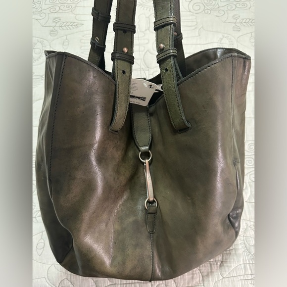 NWT We The Free Echo Leather Tote Adjustable Strap Dark Olive - Picture 6 of 15